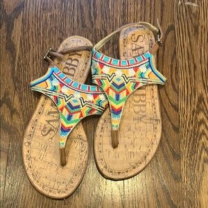 Sam & Libby Blue and Red Sandals with Woven Straps